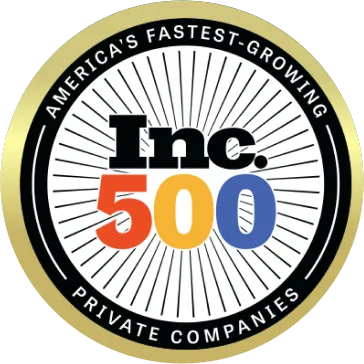 A gold-rimmed Inc. 500 seal reading America's Fastest-Growing Private Companies