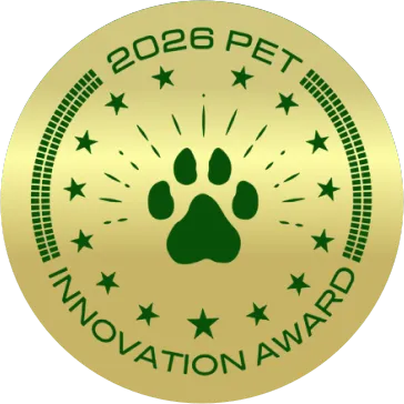 A gold seal reading 2026 Pet Innovation Award around a paw print