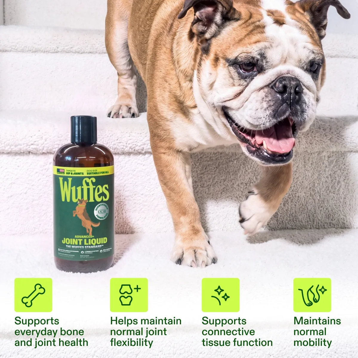 Advanced+ Joint Liquid slide: Supports everyday bone and joint health. Helps maintain normal joint flexibility. Supports connective tissue function. Maintains normal mobility.