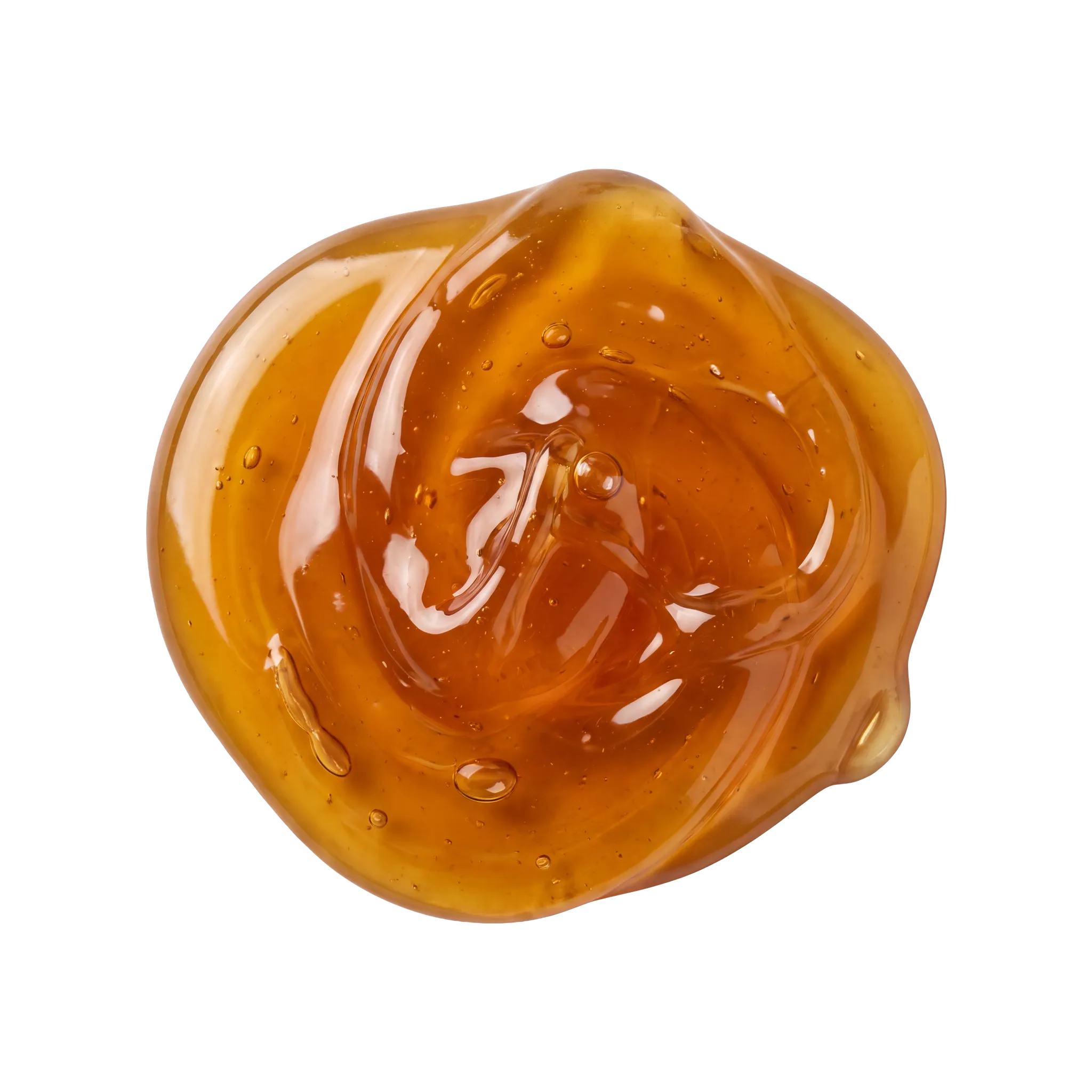 A glossy pool of golden honey, viewed from above