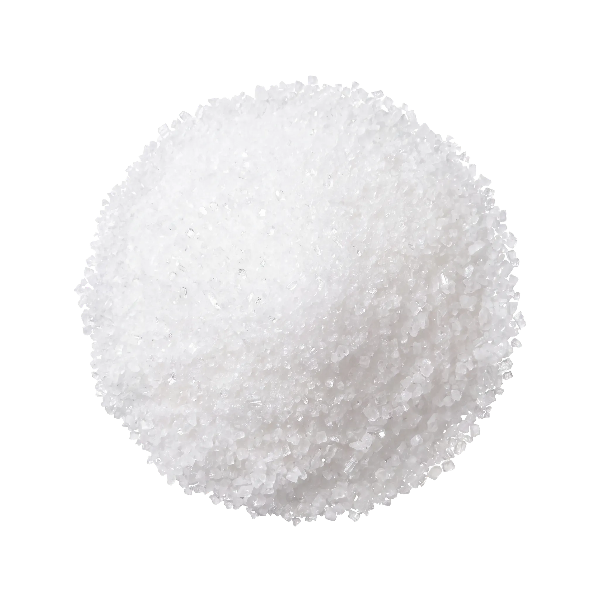 A heap of fine white potassium sorbate crystals, viewed from above