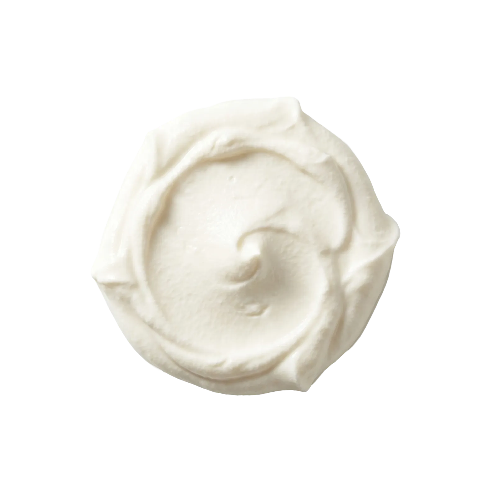 A swirled dollop of pale cream-coloured probiotic paste, viewed from above