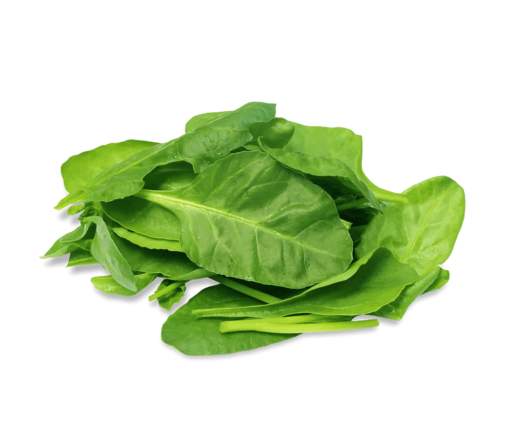 A loose pile of fresh spinach leaves, a natural source of manganese