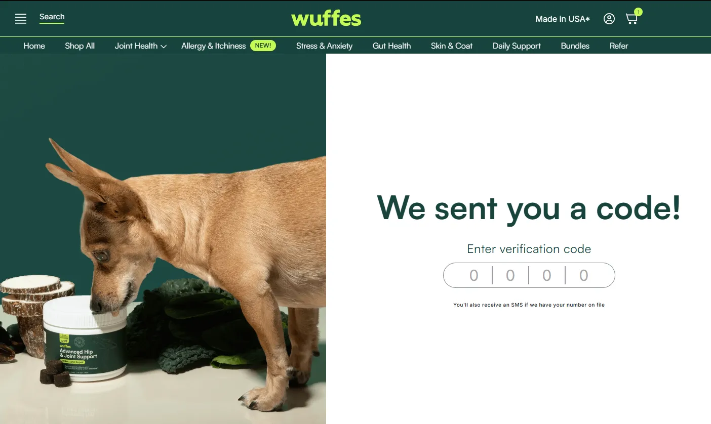 The “We sent you a code!” page with four boxes for entering the verification code