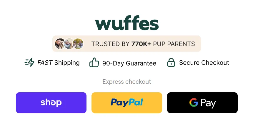 The Wuffes checkout’s express payment buttons: Shop Pay, PayPal and Google Pay
