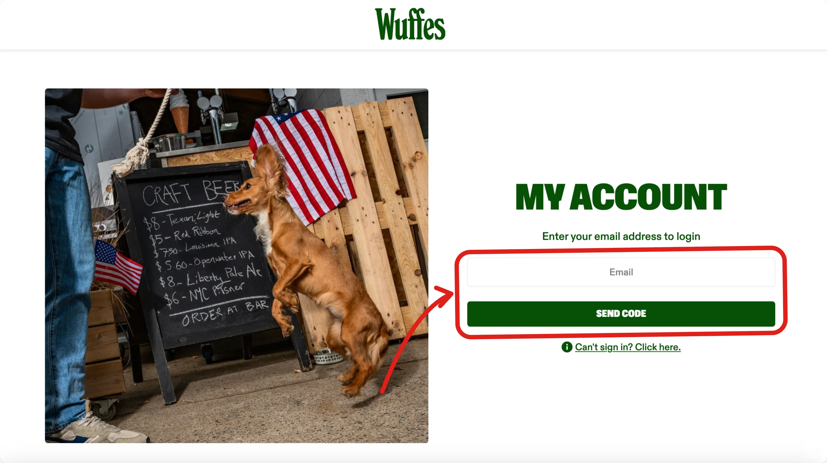 The My Account sign-in page with the email field and the Send code button circled