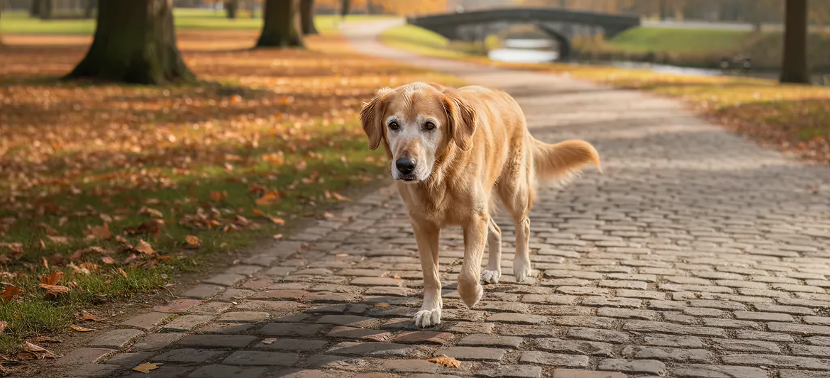 Dog with a limp that is known to have arthritis in dogs 