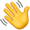 Yellow hand waving icon with motion lines on white background